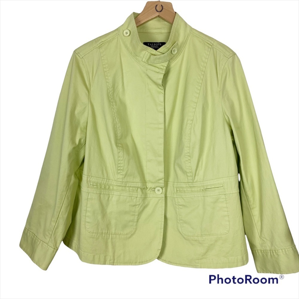 TALBOTS Cotton Spring Green Celery Lightweight Unlined Blazer Jacket 14W